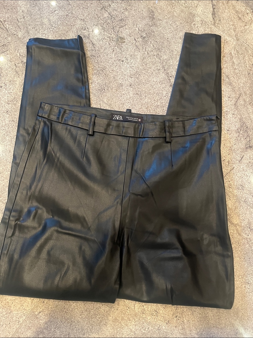 ZARA women Black Faux Leather Dress Trousers